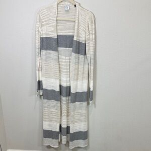 CAbi‎ 5018 vineyard duster Cream and Gray Striped Cardigan